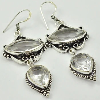 

White Topas, Silver Overlay on Copper Earrings, 60 mm , E2551