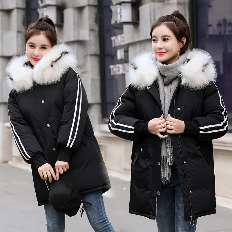 

Cotton Coat Women's Mid-length 2019 Winter New Style Korean-style Large Fur Collar down Jacket Cotton-padded Clothes Versatile T