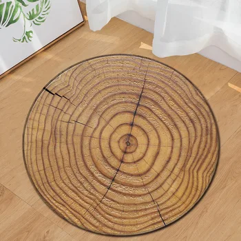 

Cilected Wood Grain Round Carpet Floor Mat Living Room Bedroom Coffee Table Non-Slip Floor Mat Flannel Door Mat Home Decoration