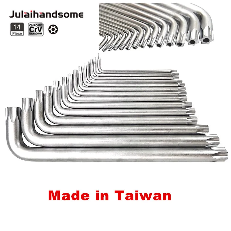 

14PC Torx Wrench Set Safety Torx Star Double Head T7 T8 T9 T10 T15 T20 T25 T27 T30 T40 T45 T50 T55 T60 CRV Tools Made in Taiwan