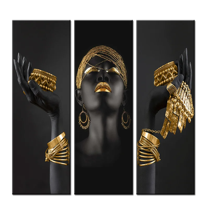 

Large Black Woman with Golden Jewelry on the Hands Canvas Paintings on the Wall Art Posters And Prints African Woman Art Picture