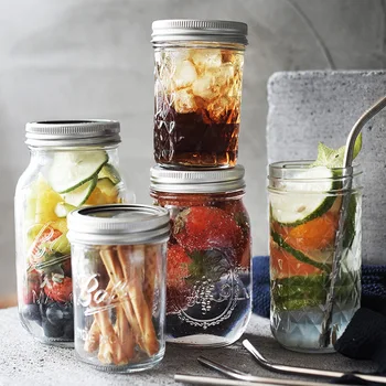 

Bottle Mason Cup Jar with Lid Straw Sealed Glass Jar Fruit Juice Milkshake Beverage Glass Cup