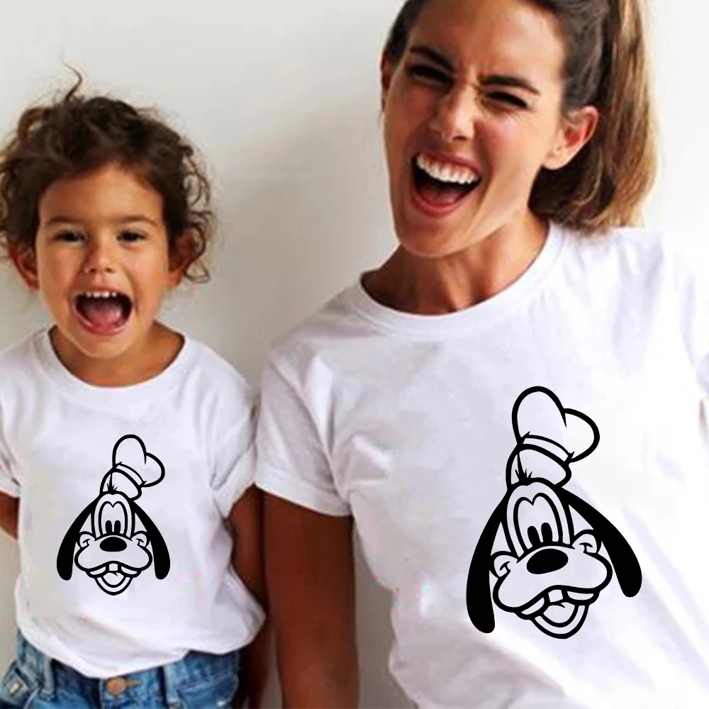 Summer New Kids Clothes Short Sleeve Disney Goofy T Shirt Woman Adult Unisex Tshirts Tees Baby Girl Boy Fashion Famliy Look Tops | Мать и