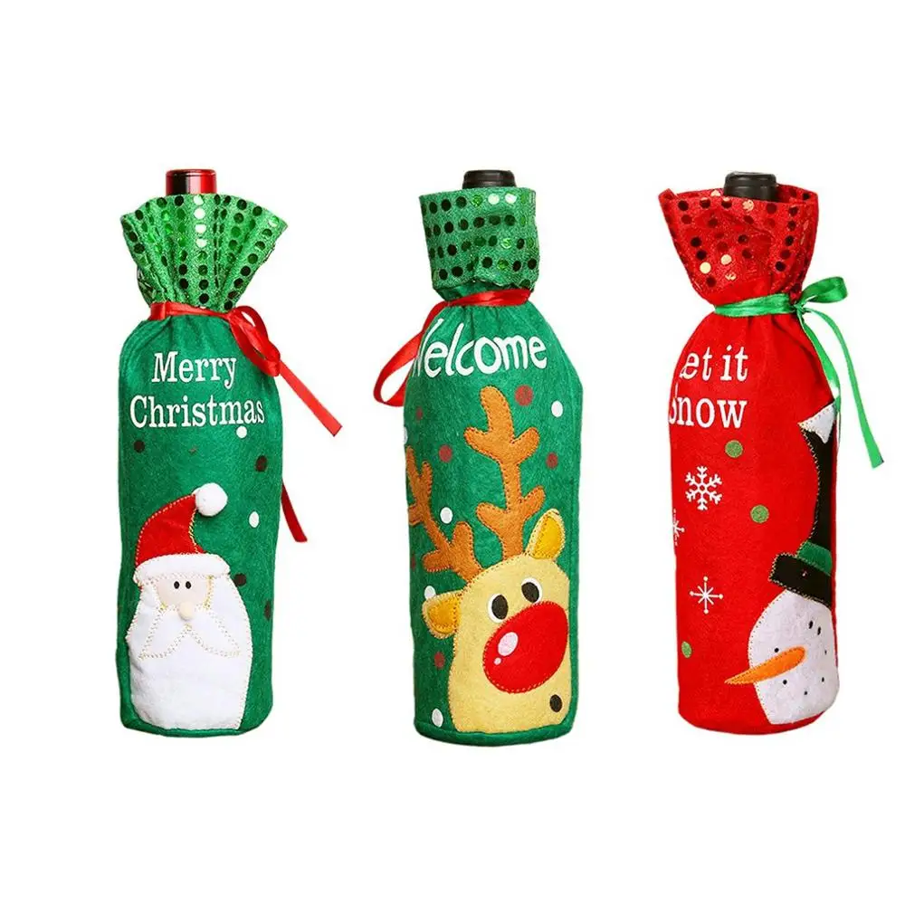 

Christmas Red Wine Bottle Holder Cover Bag Elf Champagne Red Wine Bottle Set Decors Christmas Table Decorations
