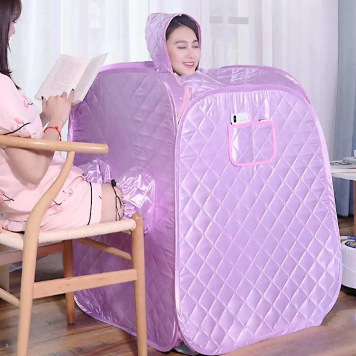 

2.2L 110VSlimming Sauna Rooms Household Portable Sweat Steamer Single 9 Levels Adjustable Collapsible Room with Remote Control