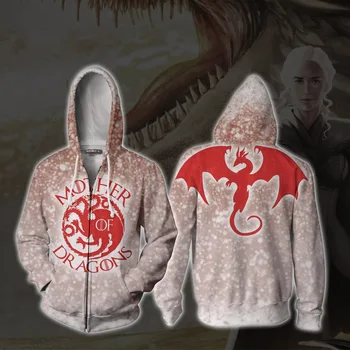

Game of Thrones Season 8 Daenerys Targaryen Hoodies Cosplay Costumes 3D printing Zip Up Hoodie Men women Sweatshirts Jackets