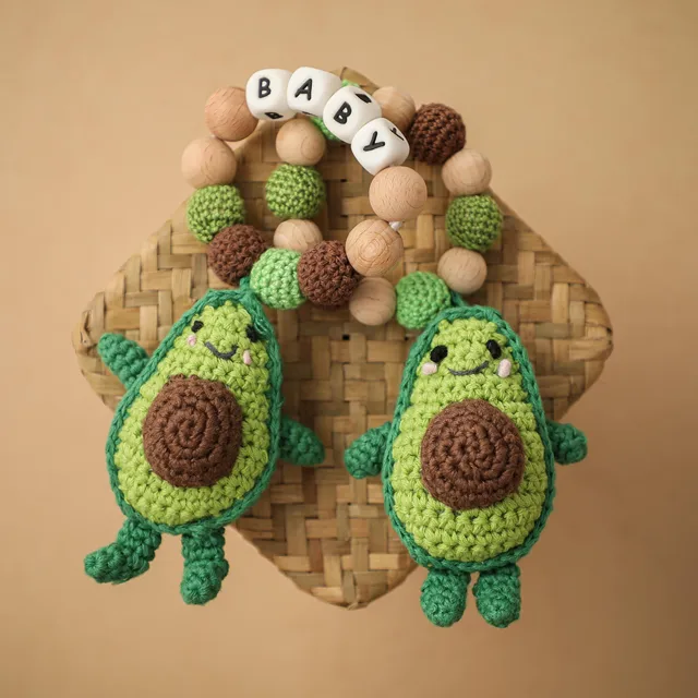 1 Pc Customized Baby Name Teether Bracelet Avocado Beech Wooden Pendant Newborn Rattle Toys Infant Teething Rattle Shower Gift 1