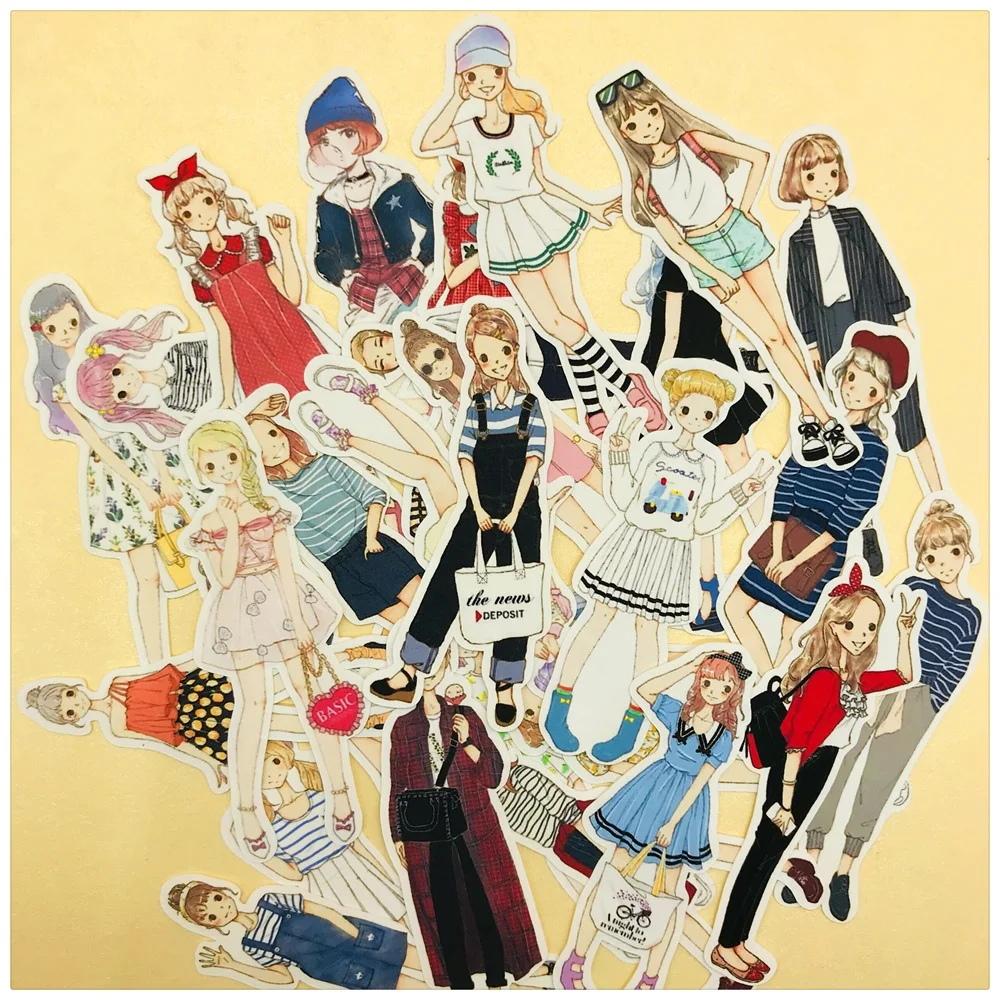 28Pcs/Bag Hand Draw Girls Students Sticker DIY Craft Scrapbooking Album Junk Journal Planner Decorative Stickers | Канцтовары для