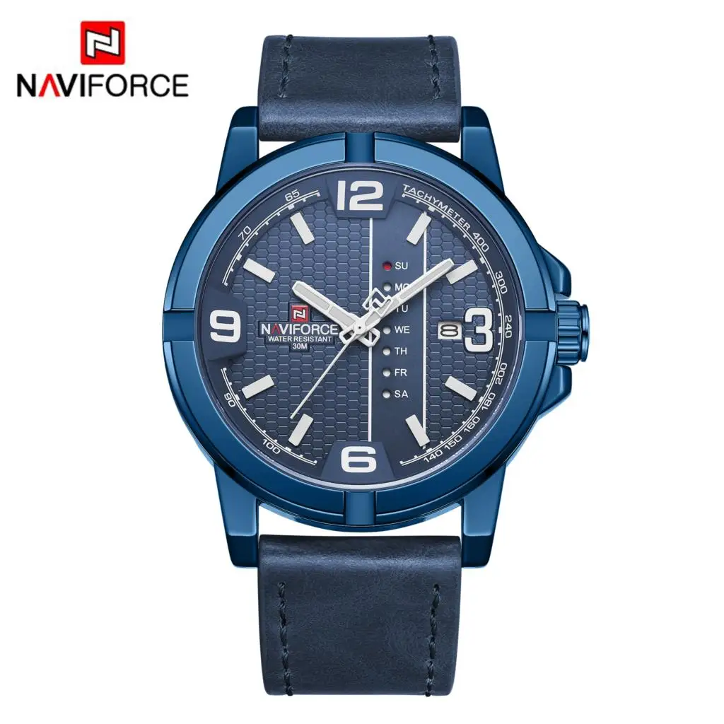 Роскошные брендовые кварцевые часы NAVIFORCE с датой недели, мужские повседневные военные спортивные наручные часы из искусственной кожи, мужские часы - Цвет: Blue