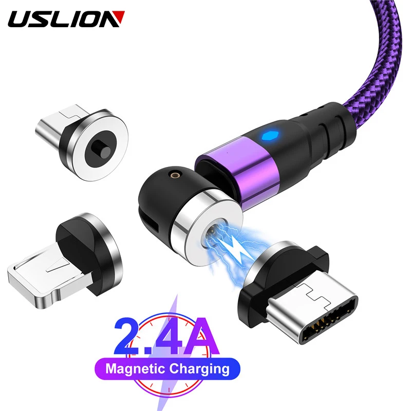 USLION 540 градусов Roating Магнитный кабель Micro USB Type C телефонный кабель для iPhone11 Pro XS Max Samsung Xiaomi USB кабель провода|Кабели для мобильных телефонов|   | АлиЭкспресс