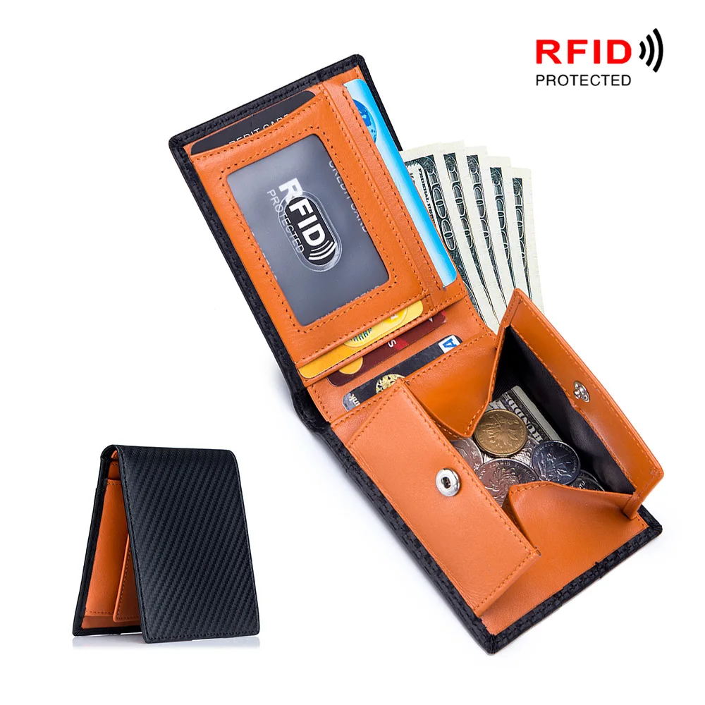 

Short Split Cow Leather Multi-Function Snap Clip Coins Holder Moneybag Transparent License Window Cards Slots Silm RFID Wallets