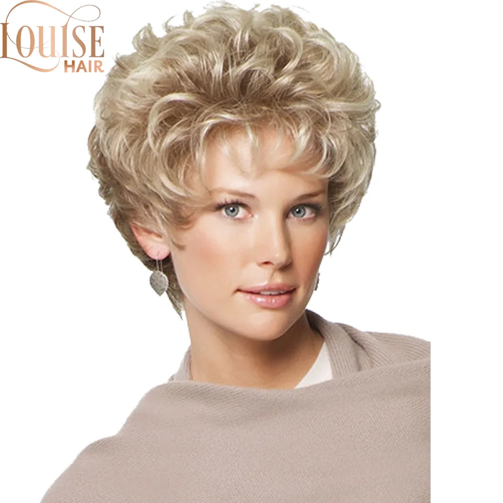 Louise Hort Wavy Hair Puffy Natural Blonde Wigs With Bangs For