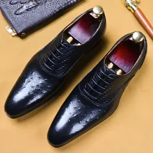 2019 Classic Men Dress Formal Shoes Ostrich Pattern Male Oxford Office Shoe Genuine Cow Leather Handmade wedding shoes