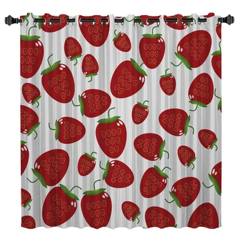

Strawberry Fruit Window Treatments Curtains Valance Living Room Bathroom Blackout Bedroom Kitchen Fabric Floral Decor Kids