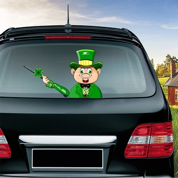 

PVC Irish Lucky Leprechaun Waving Wiper Decals Rear Window Wiper Car Stickers And Decals for Car Accessories