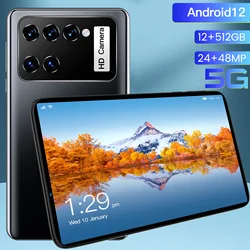 Tablette 5G de 8 pouces, 12 go de RAM, 512 go de ROM, WPS Office, android 12 Deca Core, double Sim, GPS, Google Play, 48mp, clavier gratuit 