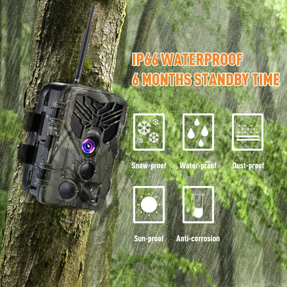 Trail Camera FREE APP Cloud Service Trail Camera 4G 2K 30MP Wildlife Hunting Cameras Night Vision Cellular Wireless Surveillance HC810Plus