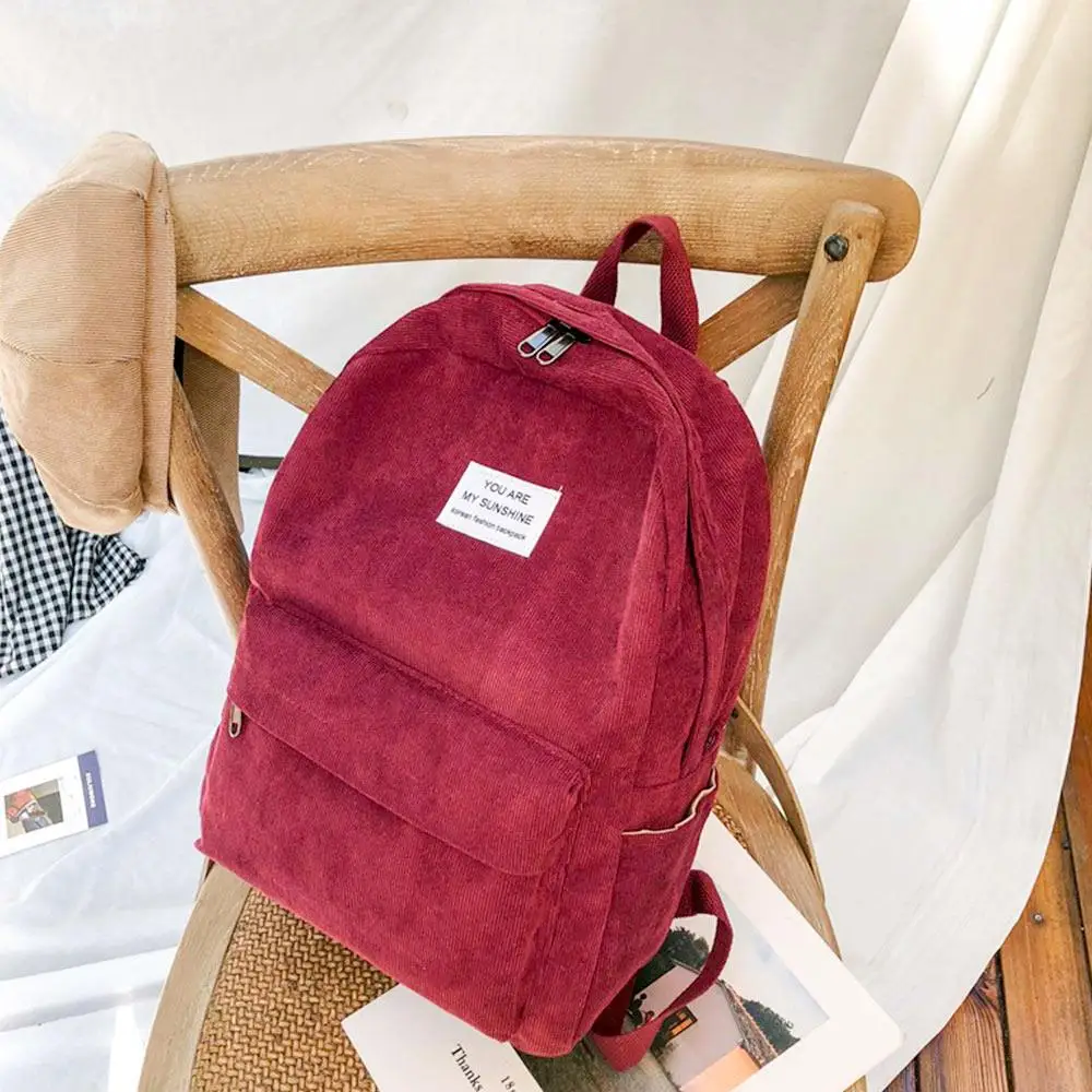 

Corduroy Backpacks Female for Teenage Pure Color School Bags Harajuku Girls Women Backpack