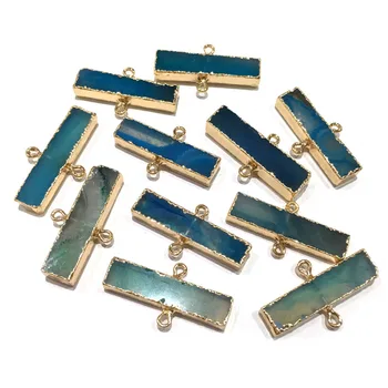 

Natural stone pendant fashion Rectangular shape Double hole connector for Jewelry Making DIY Necklace Accessories Size 18x37mm