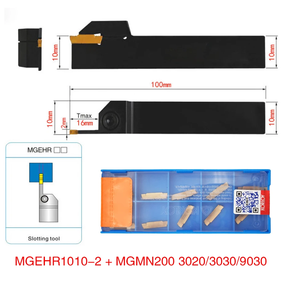 

10pcs MGMN200 Carbide Inserts Golden Blades + 1pc MGEHR1010-2 Turning Tool Holder Boring Bar with Wrench