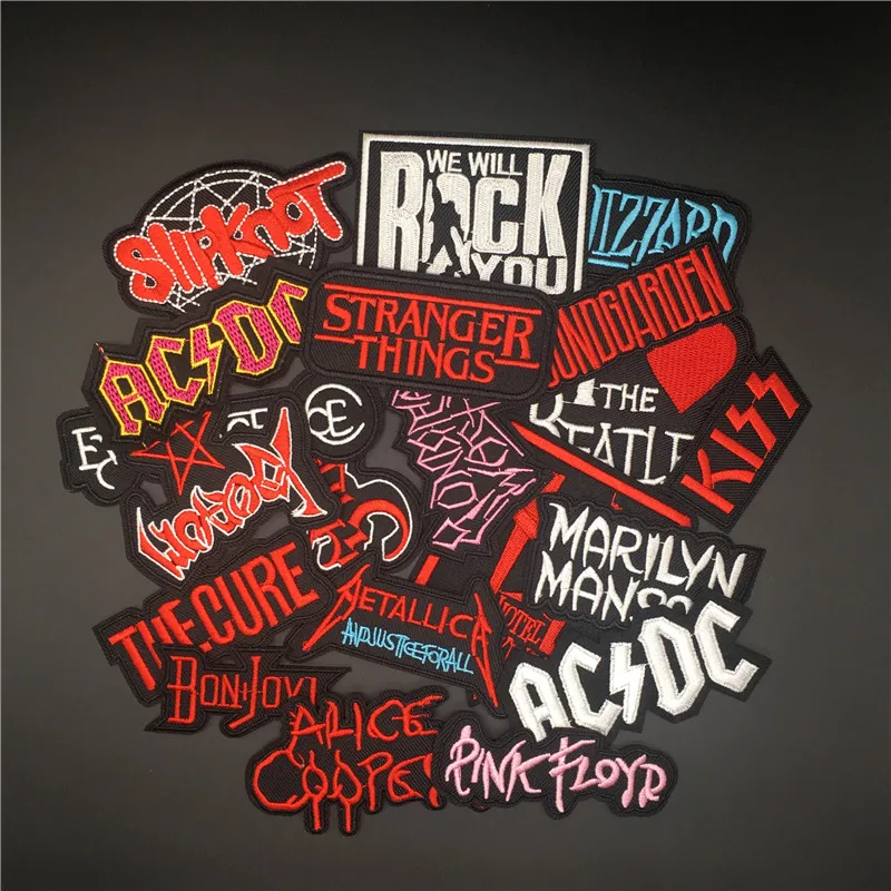 20PCS/Lot Classic Music Metal Rock Band Patches Embroidered Iron Patches for Clothes Stickers Sweing On Jeans jacket