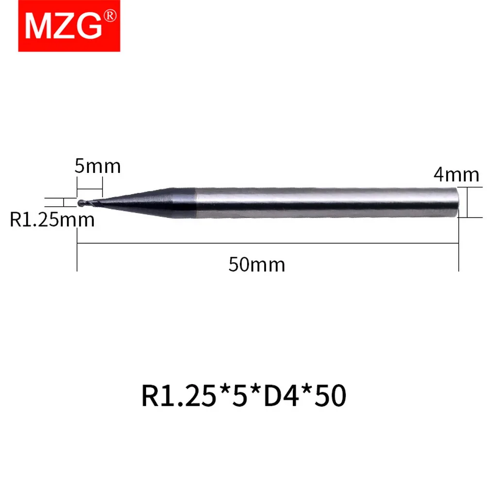 MZG 1PC 2 Flute HRC45 Ball Nose  CNC Lathe Machining Carbon Steel Milling Tool Cutter Spherical Solid Carbide End Mill wood vise Machine Tools & Accessories