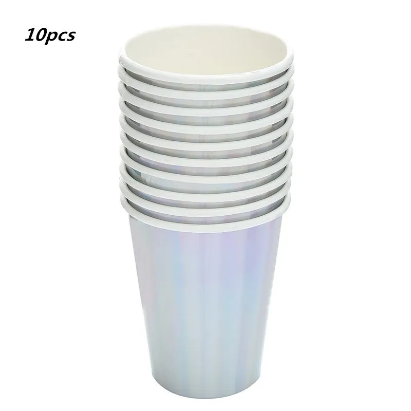 Silver Cup 10pcs 25 шт одноразовые столовые приборы из фольги розового золота, бумажные соломинки для питья на свадьбу, вечеринку, день рождения, украшения, вечерние принадлежности, бумажные соломинки - Цвет: Silver Cup 10pcs