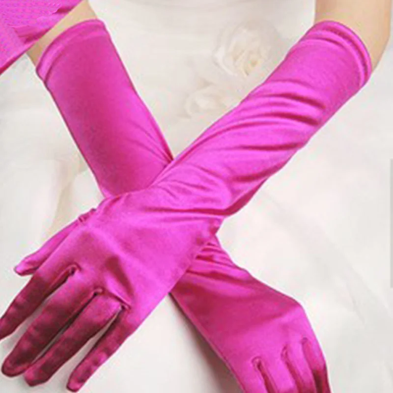 Винтажная Женская Элегантность Сплошной цвет Пром стрейч Хэллоуин атласная опера вечерние длинные перчатки Y1 H - Цвет: Rose
