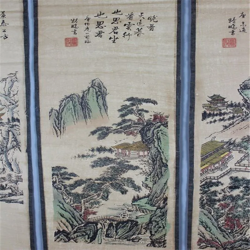 Details about   China old scroll painting Four screen paintings Middle hall hanging Calligraphy 