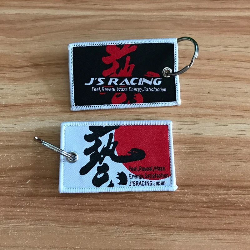 

2 side nylon embroidery JS RACING japan performance car keychain for Honda Civic Toyota Corolla Nissan GTR JDM accessories