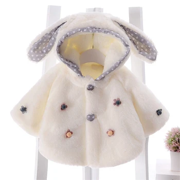 

0-24 Months Rabbit Ear Soft Fleece Cloak Winter Hoodie Girls Outfit Hooded Coat Kids Jacket
