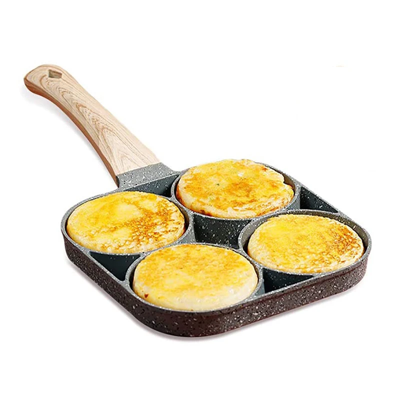 Striped Wooden Handle Induction Stove Frying Pan Omelet Burger Egg Non-stick