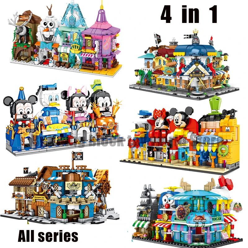

2020 New Disney Mini City Street View Store 4 pcs Full Series Model Building Block Set Children's Toys Children's Christmas Gift