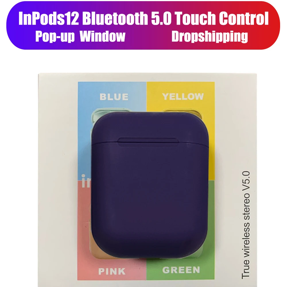 i12D Navy blue box Macaron i12 tws, беспроводные наушники, Bluetooth 5,0, наушники, гарнитура,, сенсорный, всплывающие, настоящие стерео наушники, наушник для телефона - Цвет: i12D Navy blue box