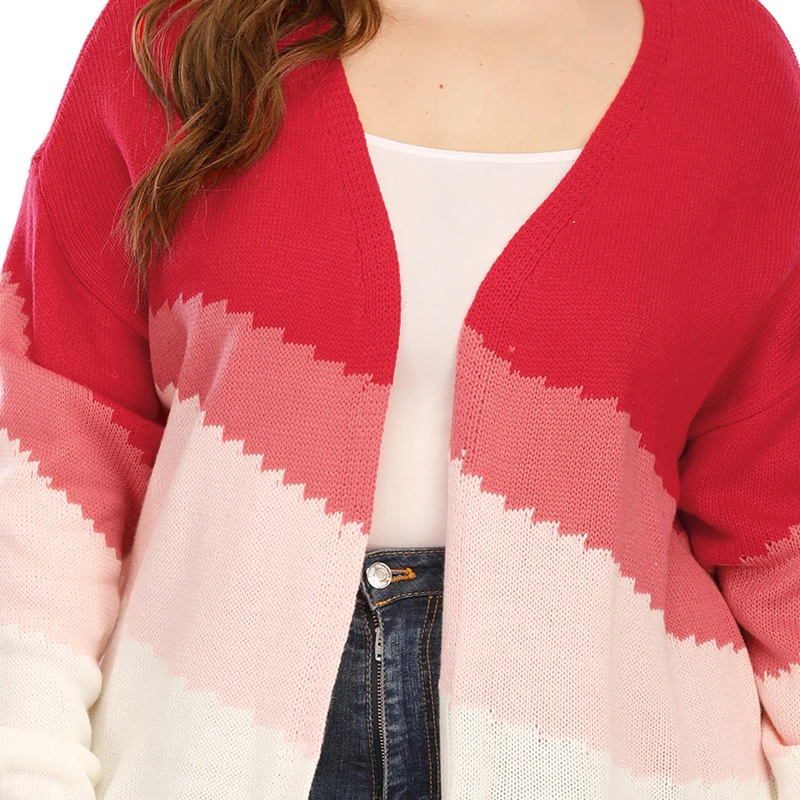 

Woman Sweaters Casual Warm Fashion plus Size Women's Clothes Gradient Stitching Woven Sweater Cardigan Fall Winter Coat HOT