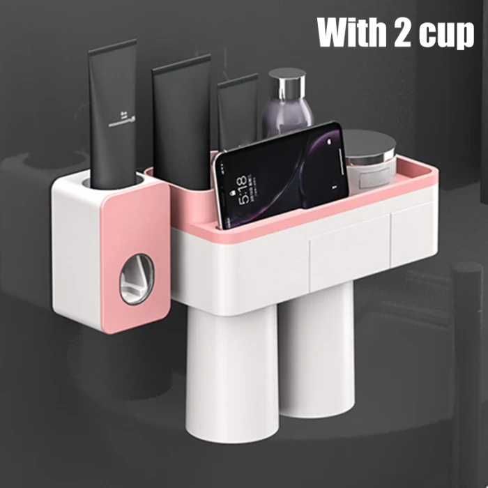 Toothbrush Holder Set No Drilling Wall Magnetic Cup Holder Toothpaste Squeezer TB Sale