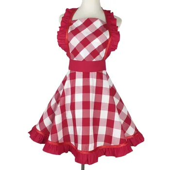 

Retro Aprons for Women, Classic Ruffle Side Plaid Cooking Apron for Home Kitchen Nursery