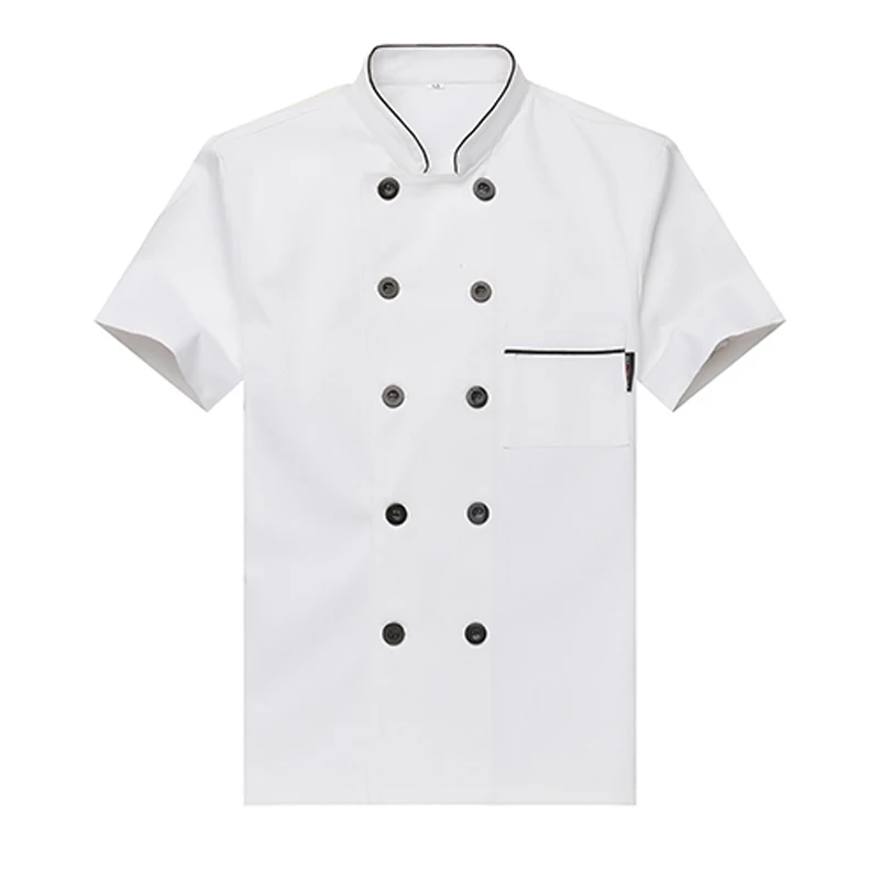 White short sleeve Печать логотипа унисекс Униформа шеф-повара еда обслуживание повара куртка пальто Твердые Человек кухня ресторан одежда для пекарни рубашка - Цвет: White short sleeve