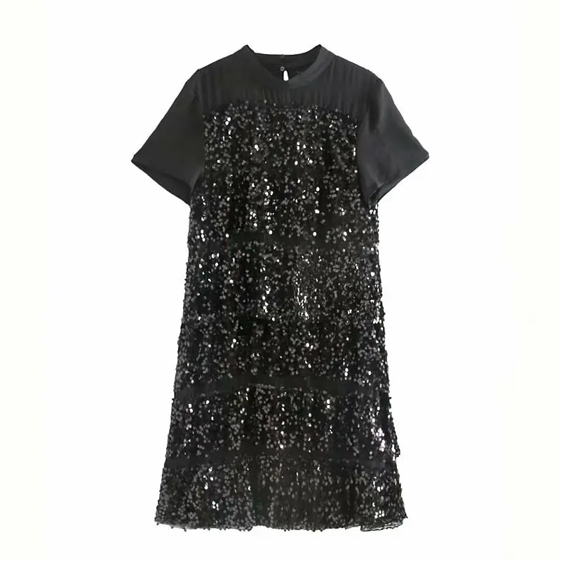 Новинка, женское мини-платье с круглым вырезом, коротким рукавом ...