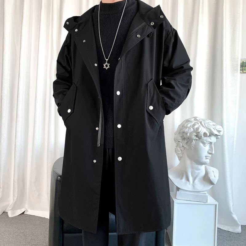 Мужская осенняя куртка с капюшоном Корейская уличная одежда пальто оверсайз