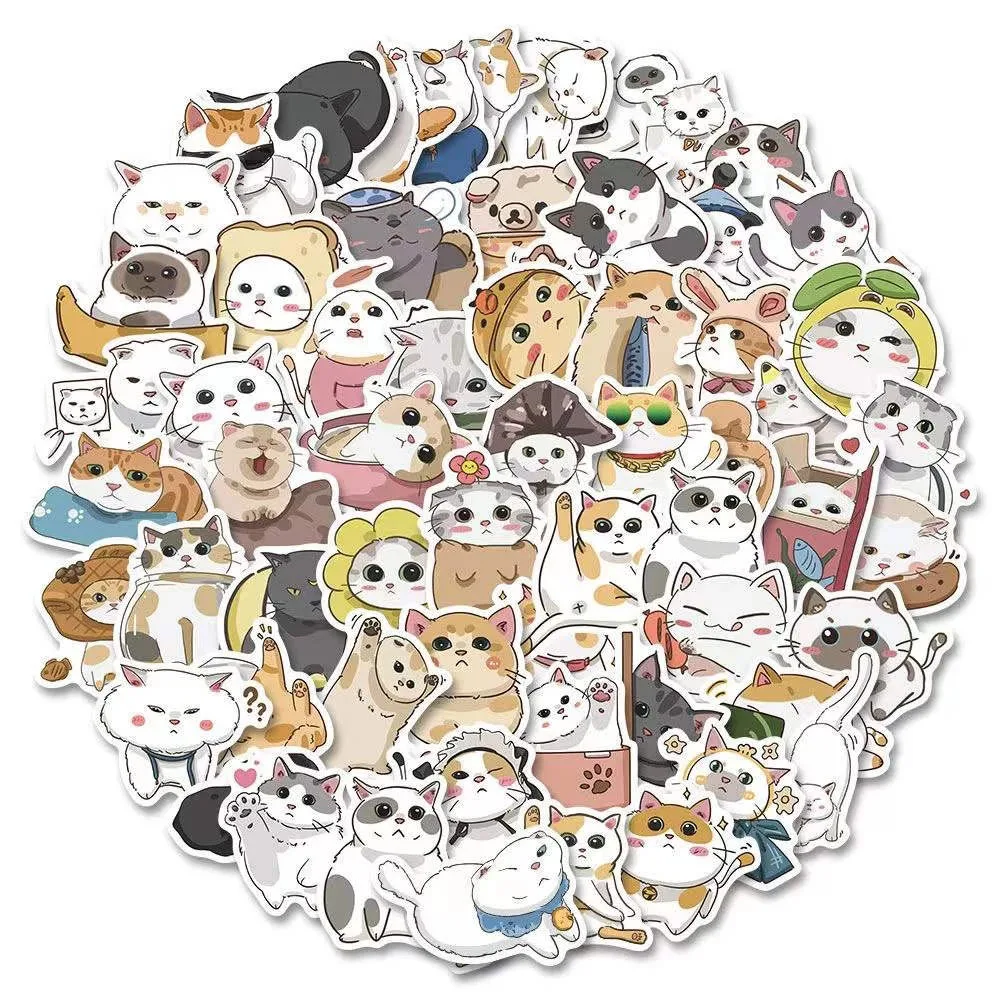 10/30/50pcs Cute Animal Cats Graffiti Stickers Cartoon Aesthetic Decals Kids Toy Diary Scrapbook Phone Luggage Laptop Sticker cartoon stickers,decorative stickers,cat stickers,kawaii stickers