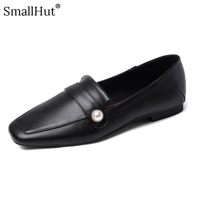 

Genuine Cow Leather Women Flats Spring Autumn New Arrived Elegant Ladies Solid Loafers E238 Shallow Woman Black Beige Loafers