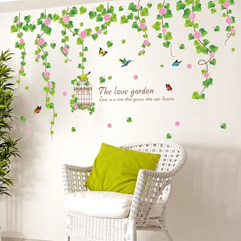 

[shijuekongjian] Flower Wisteria Birdcage Wall Sticker DIY Plant Theme Home Decor for Living Room Bedroom Kitchen Decoration