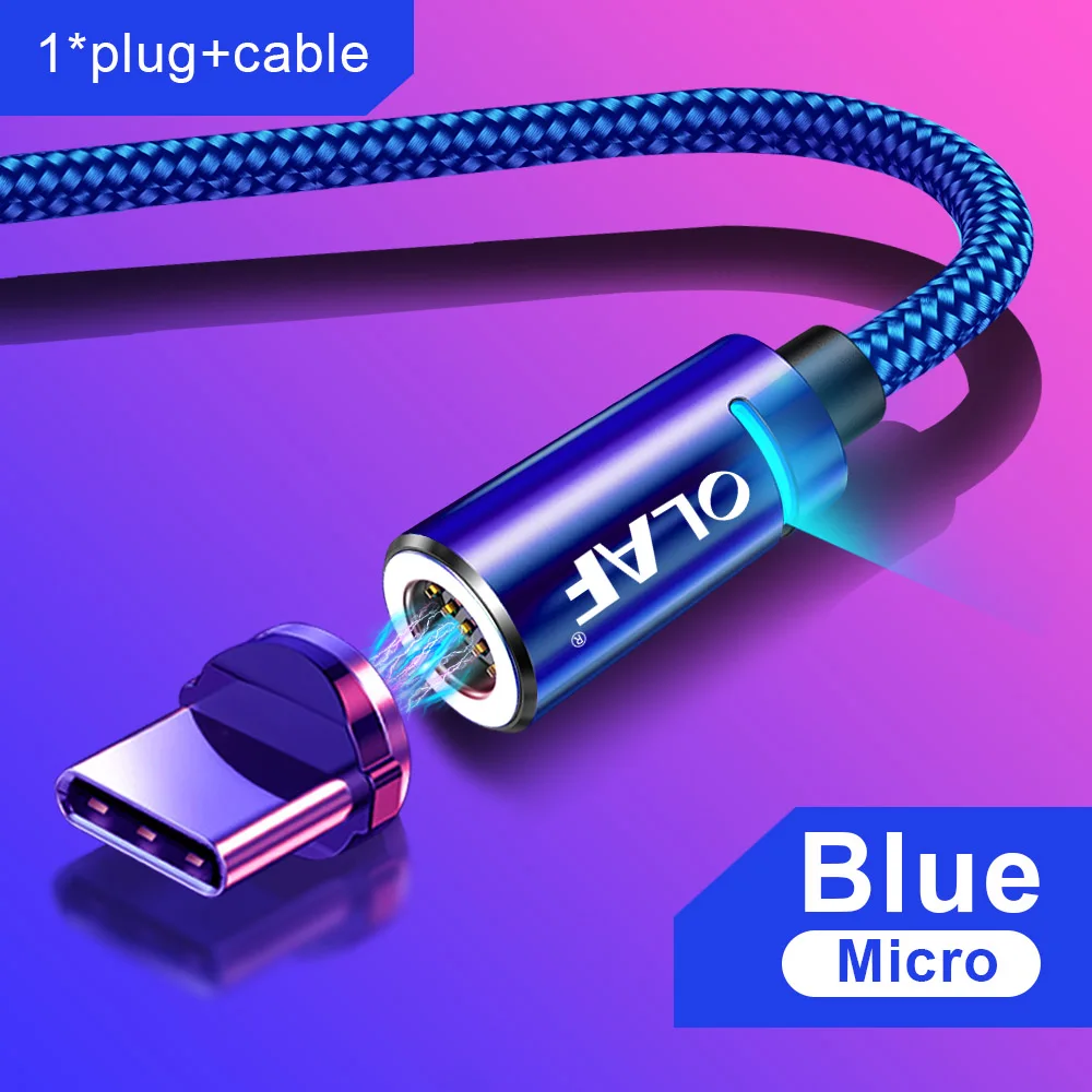 Олаф 2 м Магнитный кабель Micro usb type C для iPhone кабель освещения 1 м 3A провод для быстрого заряда type-C Магнитный кабель для зарядки телефона - Цвет: Blue Micro usb