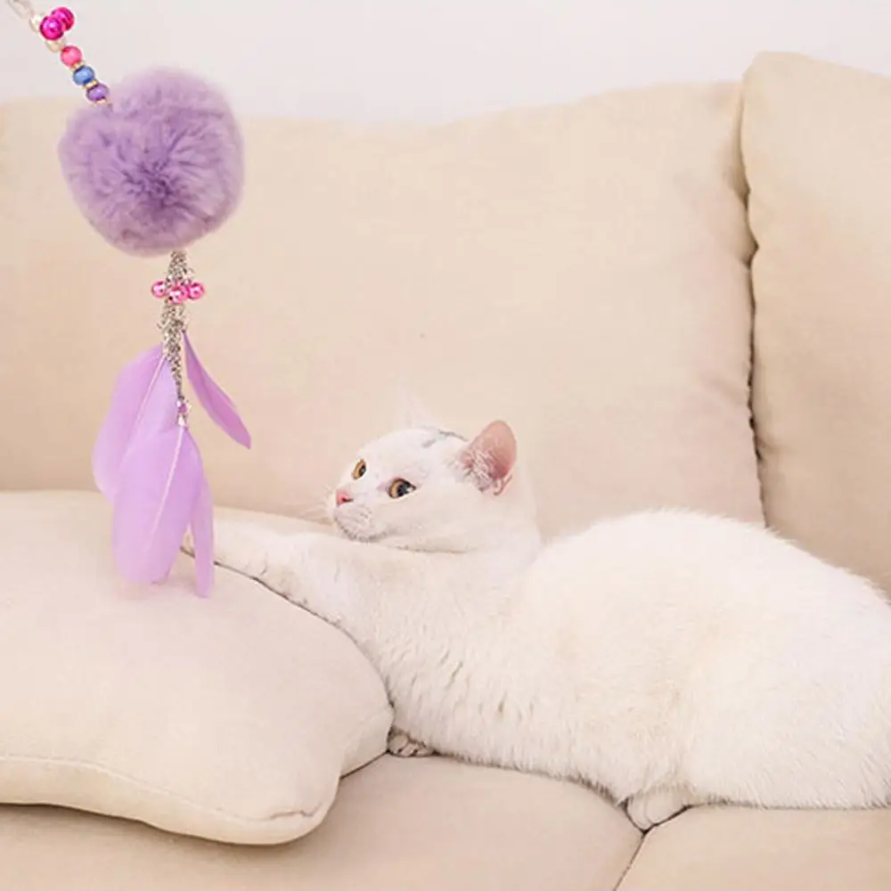 Забавный для домашнего котика игрушки Кот котенок Tease Упражнение Перо Интерактивная палочка удочка для рыбной ловли с колокольчиком и пушистым балом