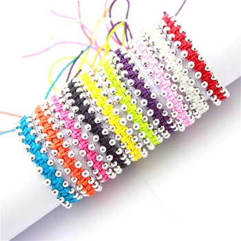 

10 Colors Handmade Woven Hippie Silver Acylic beads Hemp Friendship Bracelet Wristband Women bulk