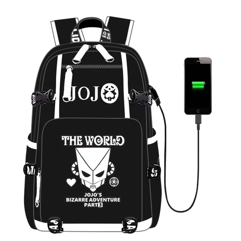 Рюкзак JoJo Adventure, рюкзак, дорожная школьная сумка, рюкзак, сумка для книг, USB порт, Черная передняя молния для мужчин, подростков, студентов - Цвет: Style-4