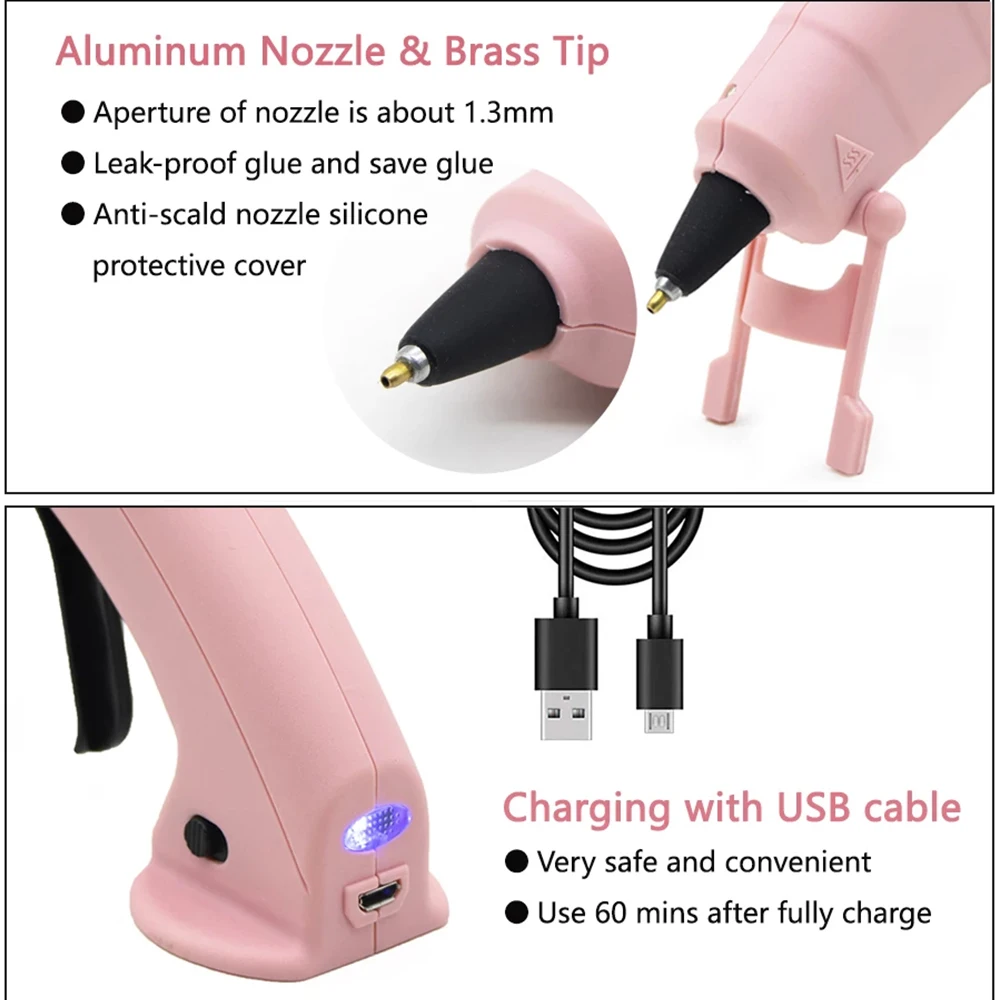 Cordless Hot Melt Glue Gun Child Hand Crafts Home DIY Repair Use 7mm Glue Stick Wireless Glue Gun 3.6V 2000mAh 60 min use time 4