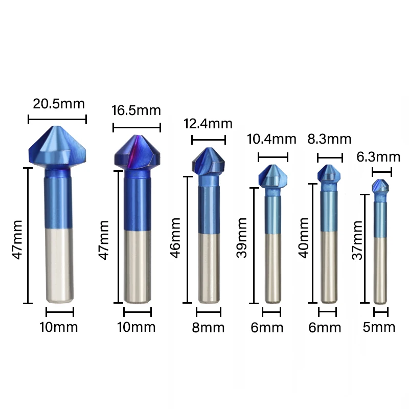 6 шт. 90 градусов 6,3-20,5 мм фаска набор сверл HSS 3 флейты фаска резак нано синий покрытием Зенковка сверло