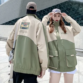 

Harajuku Jacket Men Hip Hop Windbreaker Thick Color Block Jacket Coat Zip Track Jacket Men Women Streetwear Couple Wear